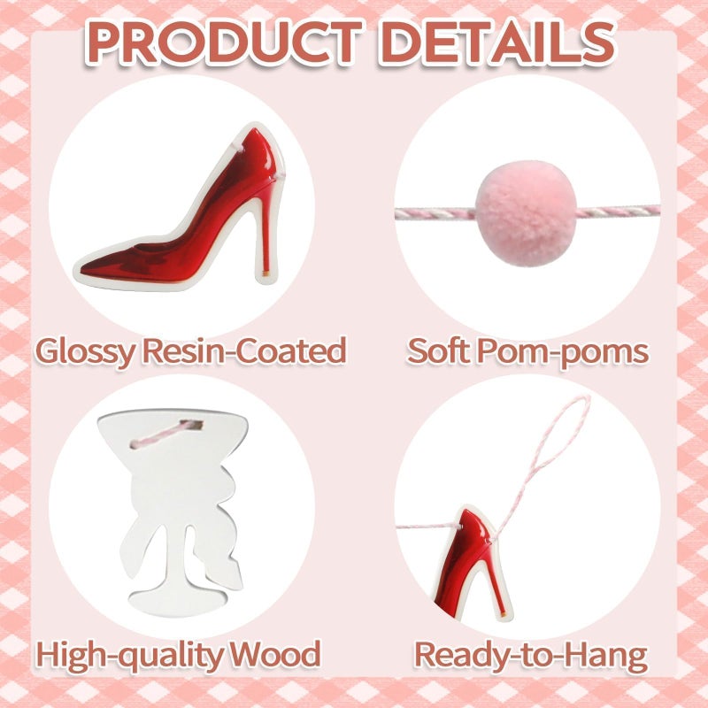 SYNCVIBE Galentines Decorations Garland, 6.1Ft Wooden Martini & High Heel Girls Party Banner with Felt Pom Pom Balls, Resin Coated Hanging Decor for Mantel Wall Bachelorette Party Bridal Shower Decorations - Image 4