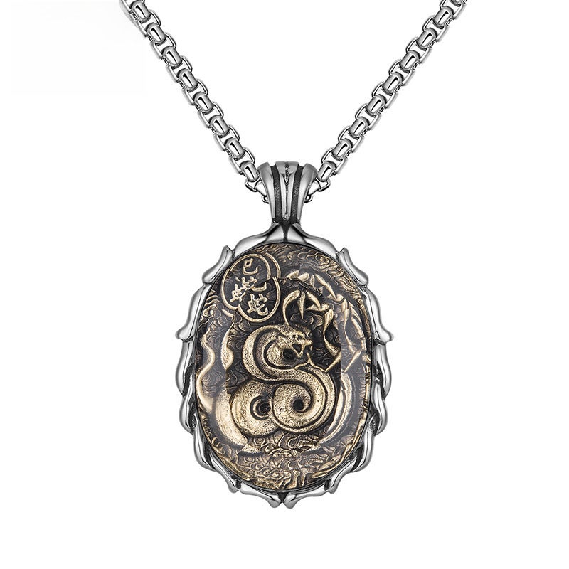 Generic Titanium Zodiac Buddha Pendant Necklace Snake Necklace 