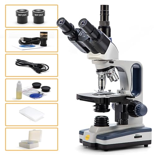 Swift SW350T Compound Trinocular Microscope,40X-2500X Magnification,Two-Layer Mechanical Stage,with 5.0 mp Camera and Software Windows/Mac Compatible and 5 PCS Prepared Slides and 5 PCS Blank Slides - Image 4