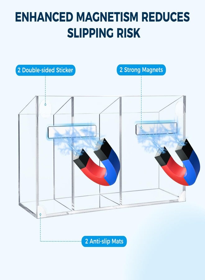 Banafich Magnetic Pen Holder for Refrigerator, Whiteboard Dry Erase Marker Holder for Fridge, Strong Magnet Acrylic Pen Holder with 3 Compartments, Magnetic Cup for School, Classroom, Locker Organizer - Image 2
