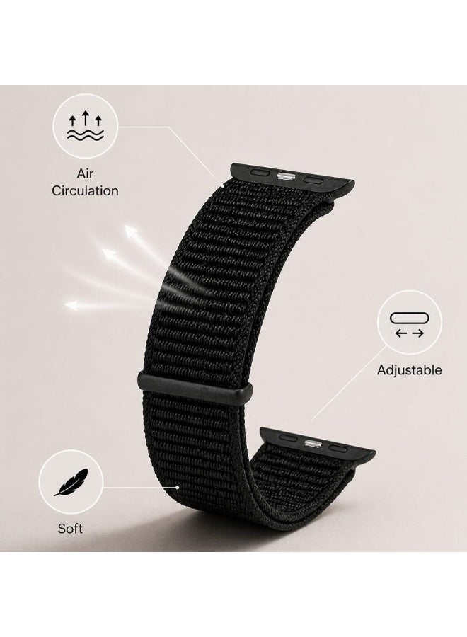 CATANES Breathable Nylon Sport Loop Band Compatible with Apple Watch 44mm 45mm 46mm 49mm for Women Men, iWatch Wrist Straps for Ultra 3 2, Se, Series 11 10 9 8 7 - black - Image 3