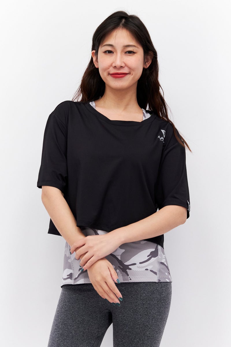 Aape By A Bathing Ape Women Sportswear Fit Short Sleeves Twinset Training Top, Black - Image 1