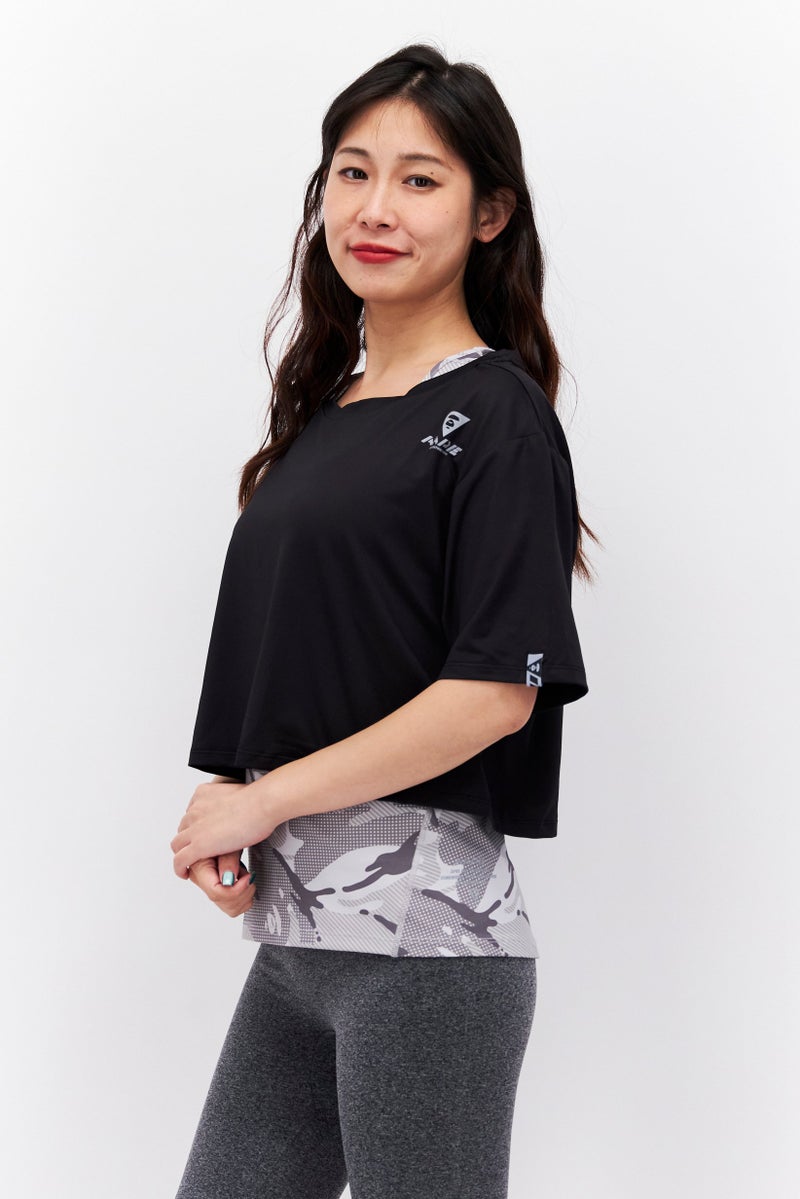 Aape By A Bathing Ape Women Sportswear Fit Short Sleeves Twinset Training Top, Black - Image 2