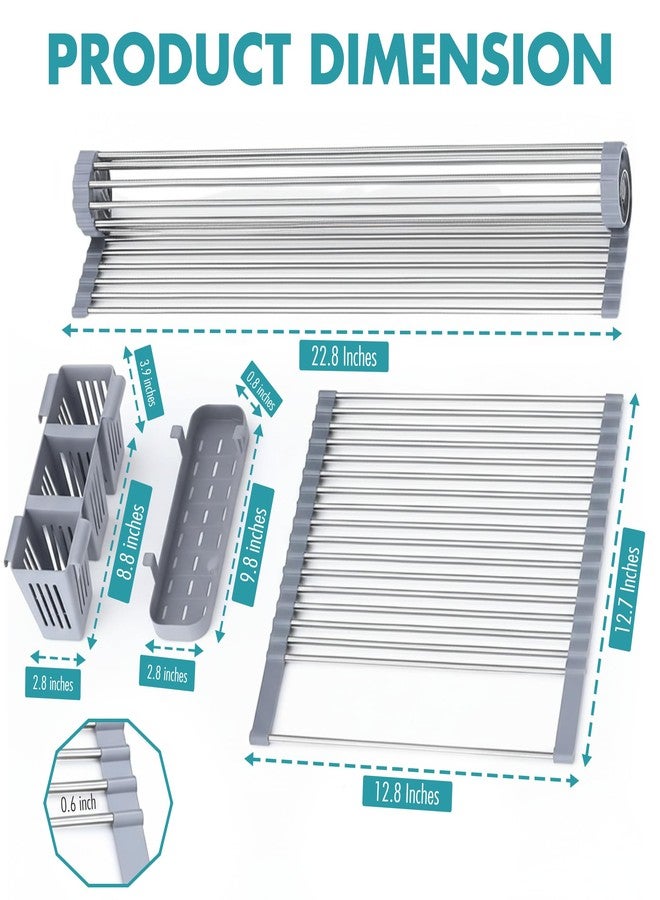 HAVENITY Expandable Roll Up Dish Drying Rack, Stainless Steel Over the Sink Dish Drainer Drying Rack, Foldable Dish Drainers for kitchen Counter with 2 Removeable Baskets, Sink Drying Rack for Kitchen - Image 3