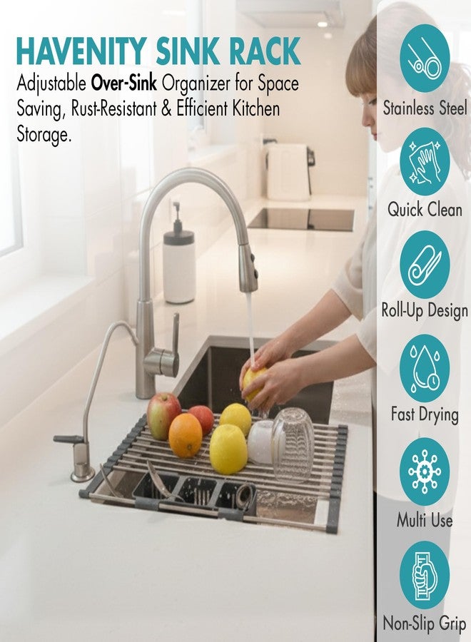 HAVENITY Expandable Roll Up Dish Drying Rack, Stainless Steel Over the Sink Dish Drainer Drying Rack, Foldable Dish Drainers for kitchen Counter with 2 Removeable Baskets, Sink Drying Rack for Kitchen - Image 4