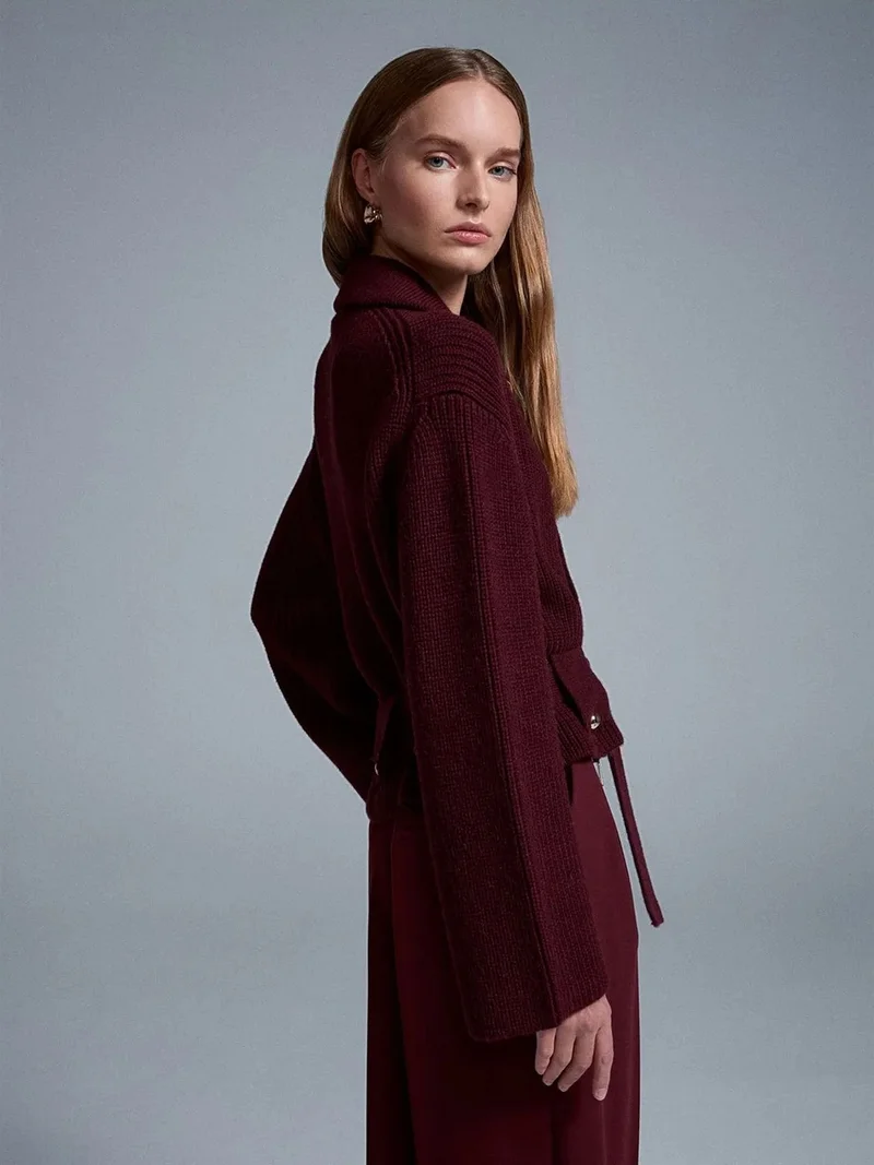 ديلفين Dilvin Long Ribbed Belted Cardigan