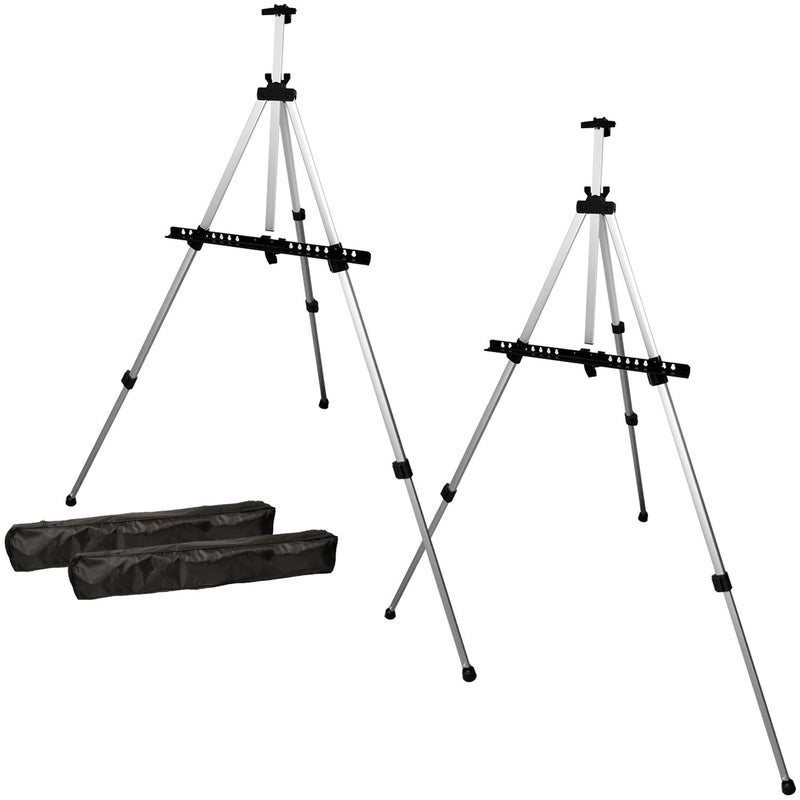 US Art Supply 66 Silver Metal Tripod Easel Display 2 Pack Adjustable 18 55 Holds 36 Canvas FloorTabletop Easel Stand for Sign Display Painting Poster Board Canvas Portable Bag