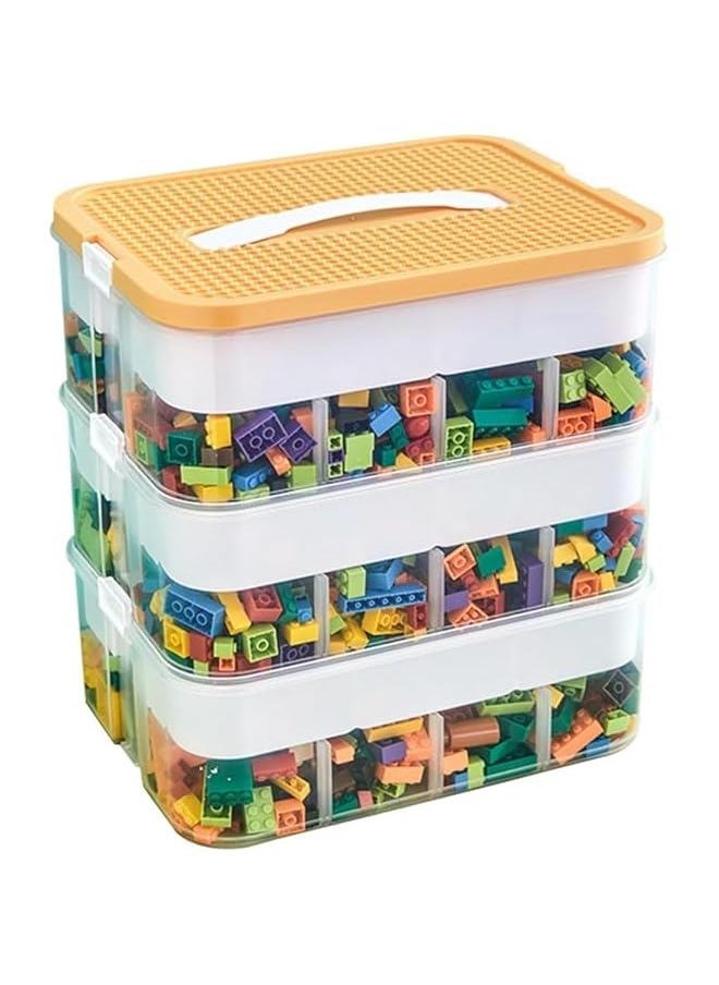 HOOKOR 3 Layers Toy Organizer Bins with Compartments, Building Blocks Storage, Storage Containers for Building Brick Storage, Plastic Stackable Organizer Bin Toy Chest (Yellow)  - Image 1