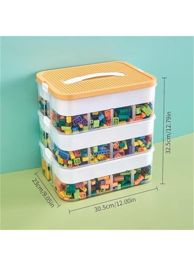 HOOKOR 3 Layers Toy Organizer Bins with Compartments, Building Blocks Storage, Storage Containers for Building Brick Storage, Plastic Stackable Organizer Bin Toy Chest (Yellow)  - Image 2