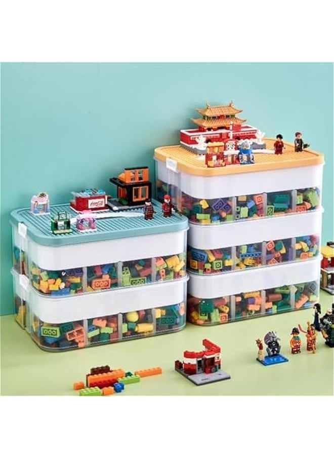 HOOKOR 3 Layers Toy Organizer Bins with Compartments, Building Blocks Storage, Storage Containers for Building Brick Storage, Plastic Stackable Organizer Bin Toy Chest (Yellow)  - Image 3