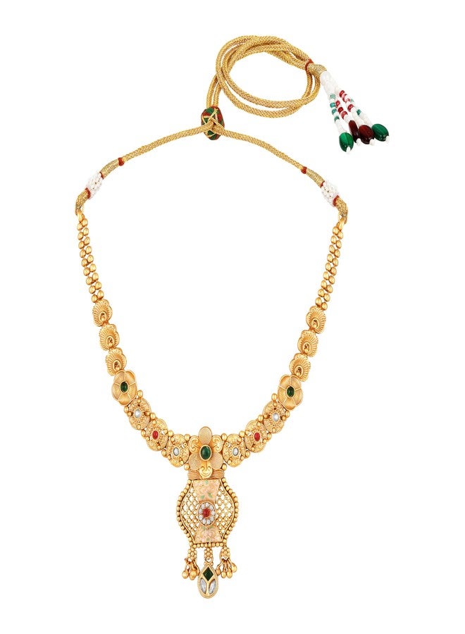 Mahi Floral Kundan Meenakari Work Enamelled Traditional Bridal & Festive Indian Necklace Set for Women (NL1108120GMul) - Image 4