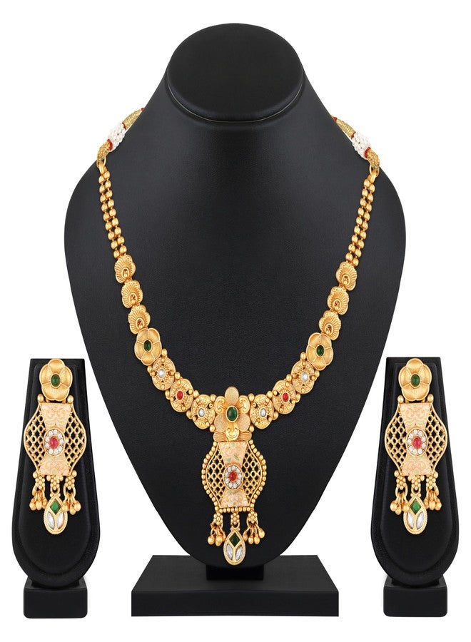 Mahi Floral Kundan Meenakari Work Enamelled Traditional Bridal & Festive Indian Necklace Set for Women (NL1108120GMul) - Image 3