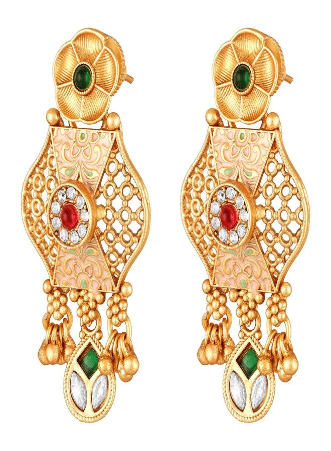 Mahi Floral Kundan Meenakari Work Enamelled Traditional Bridal & Festive Indian Necklace Set for Women (NL1108120GMul) - Image 5