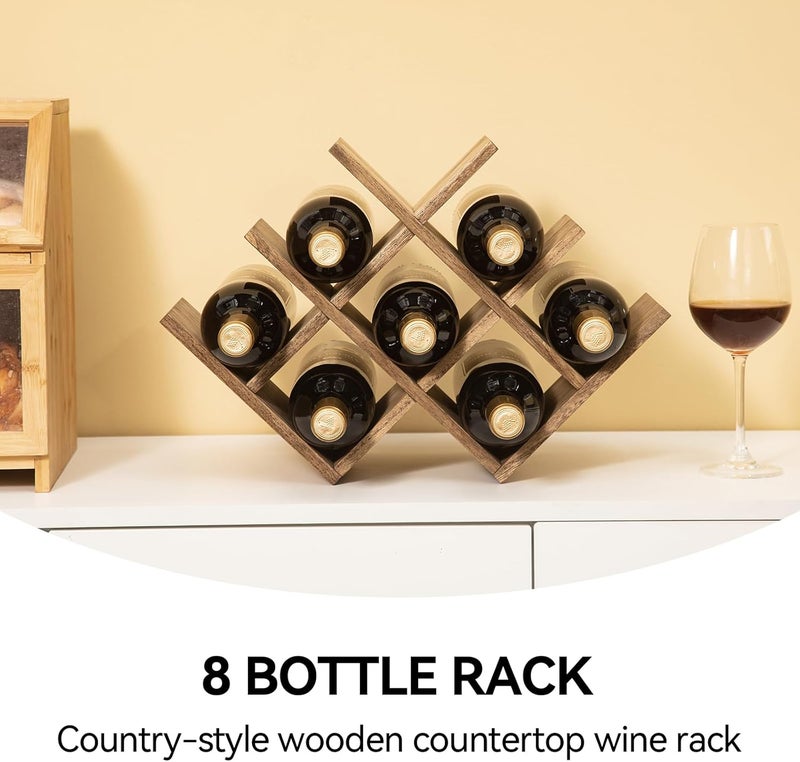 KIRIGEN 8-Bottle Countertop Wine Rack - Wine Bottle Holder for Bar Table/Wine Cabinet Free Standing - Wood 3-Tier Wine Display and Storage Shelves Dark Brown XHJJ3-DBR - Image 2