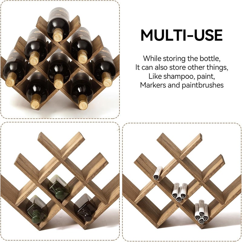 KIRIGEN 8-Bottle Countertop Wine Rack - Wine Bottle Holder for Bar Table/Wine Cabinet Free Standing - Wood 3-Tier Wine Display and Storage Shelves Dark Brown XHJJ3-DBR - Image 3