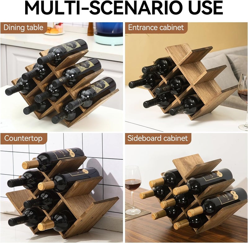 KIRIGEN 8-Bottle Countertop Wine Rack - Wine Bottle Holder for Bar Table/Wine Cabinet Free Standing - Wood 3-Tier Wine Display and Storage Shelves Dark Brown XHJJ3-DBR - Image 4