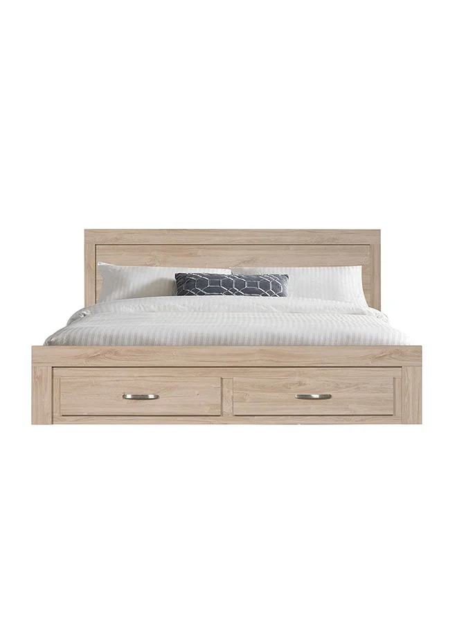 DANUBE HOME Danube Home Bolivar King Bed With 2 Front Drawer Storage Sturdy Modern Design Wooden Double Bed Frame Furniture L 207 x W 192 x H 90 cm Vintage oak