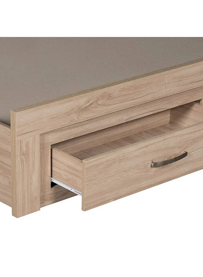 DANUBE HOME Danube Home Bolivar King Bed With 2 Front Drawer Storage Sturdy Modern Design Wooden Double Bed Frame Furniture L 207 x W 192 x H 90 cm Vintage oak
