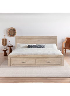 DANUBE HOME Danube Home Bolivar King Bed With 2 Front Drawer Storage Sturdy Modern Design Wooden Double Bed Frame Furniture L 207 x W 192 x H 90 cm Vintage oak  - Image 1