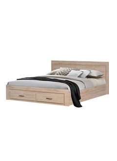 DANUBE HOME Danube Home Bolivar King Bed With 2 Front Drawer Storage Sturdy Modern Design Wooden Double Bed Frame Furniture L 207 x W 192 x H 90 cm Vintage oak  - Image 2