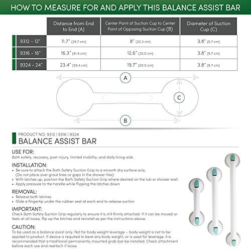 PCP Suction Grip Bathtub and Shower Safety Handle, White, 16 Inch - Image 5