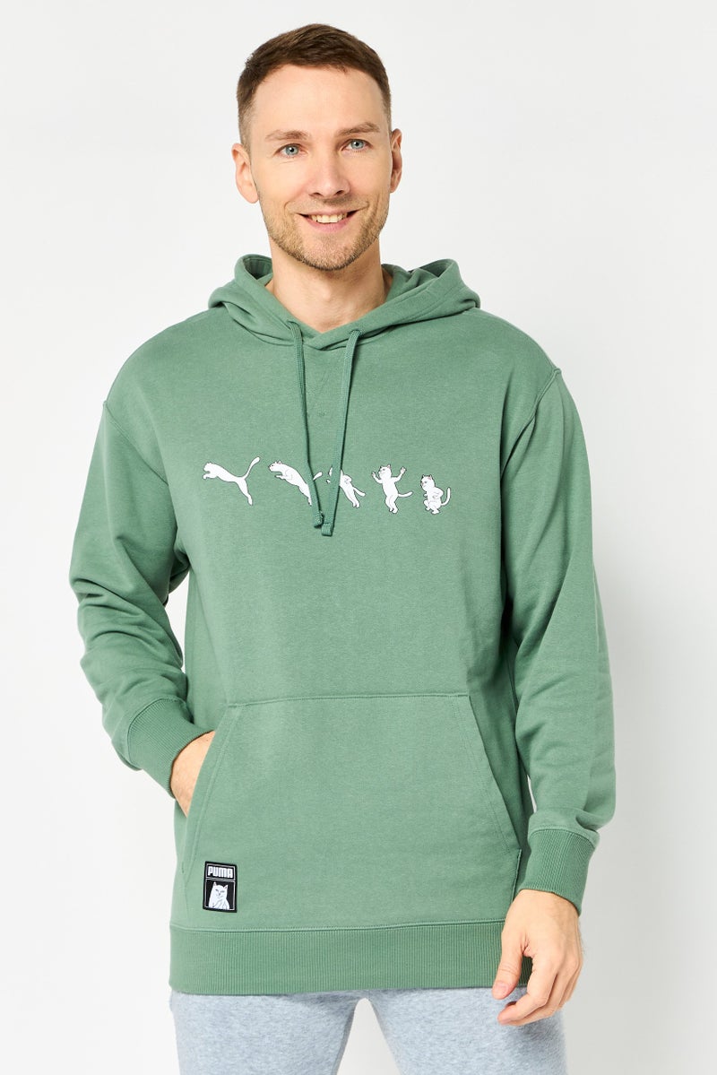 PUMA هودي خارجي بأكمام طويلة للرجال من بومّا × ريبنديب، أخضر مريمي - Image 1