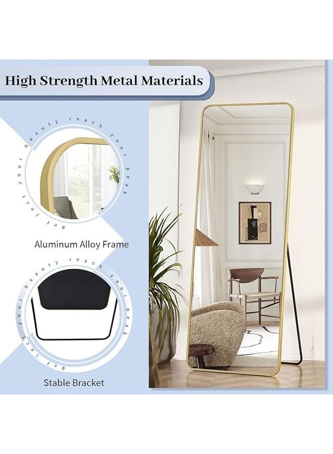 ميكسد مرايا طويلة 150 × 40 سم، مرايا أرضية بإطار من سبائك الألومنيوم، مرايا تزيين كبيرة لغرفة النوم، مرايا طويلة مع حامل لغرفة المعيشة وغرفة النوم، ذهبي - Image 4