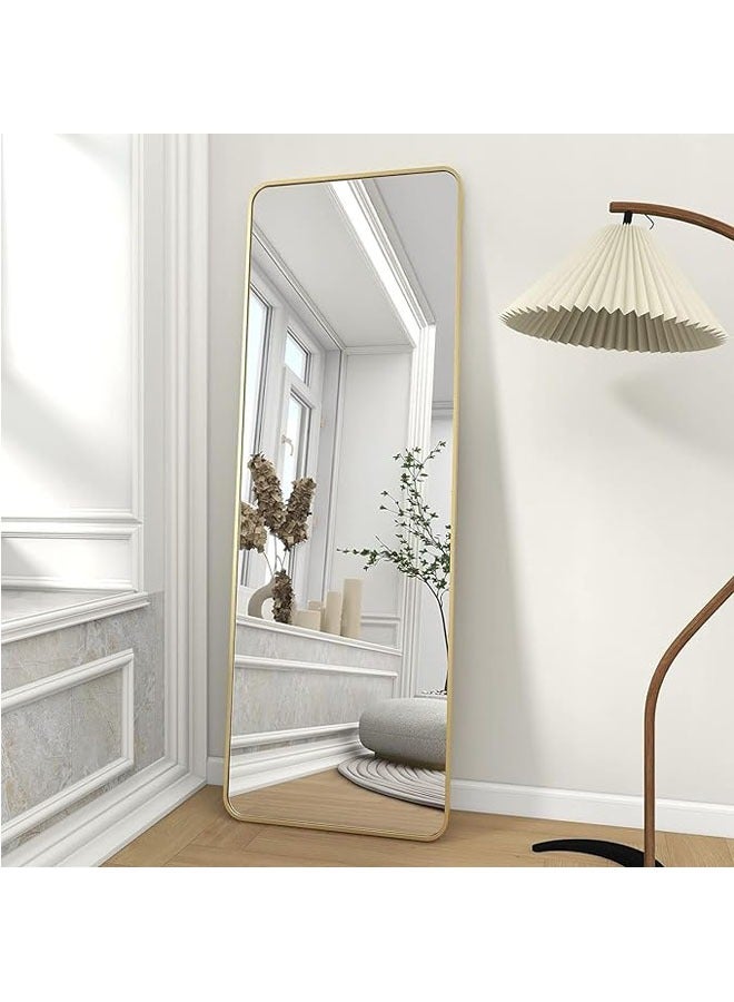 ميكسد مرايا طويلة 150 × 40 سم، مرايا أرضية بإطار من سبائك الألومنيوم، مرايا تزيين كبيرة لغرفة النوم، مرايا طويلة مع حامل لغرفة المعيشة وغرفة النوم، ذهبي - Image 2
