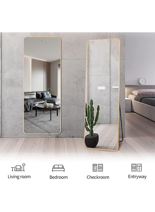 ميكسد مرايا طويلة 150 × 40 سم، مرايا أرضية بإطار من سبائك الألومنيوم، مرايا تزيين كبيرة لغرفة النوم، مرايا طويلة مع حامل لغرفة المعيشة وغرفة النوم، ذهبي - Image 5