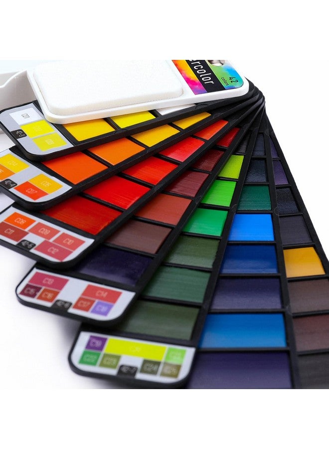 Watercolor Paint Set 42 Assorted Colors Foldable Travel Watercolor Set With Brushes Watercolor Kit For Students Adults Beginners Artist Field Sketch Outdoor Painting