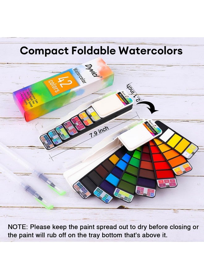 Watercolor Paint Set 42 Assorted Colors Foldable Travel Watercolor Set With Brushes Watercolor Kit For Students Adults Beginners Artist Field Sketch Outdoor Painting