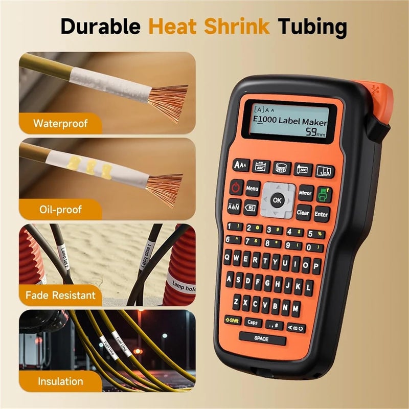 Handheld Industrial Label Printer, Industrial Label Printer E1000 PRO Portable Heat Shrink Tube Compatible HSE-231 HSE-631 for Marking Cable(Grey-E1000PRO) - Image 2