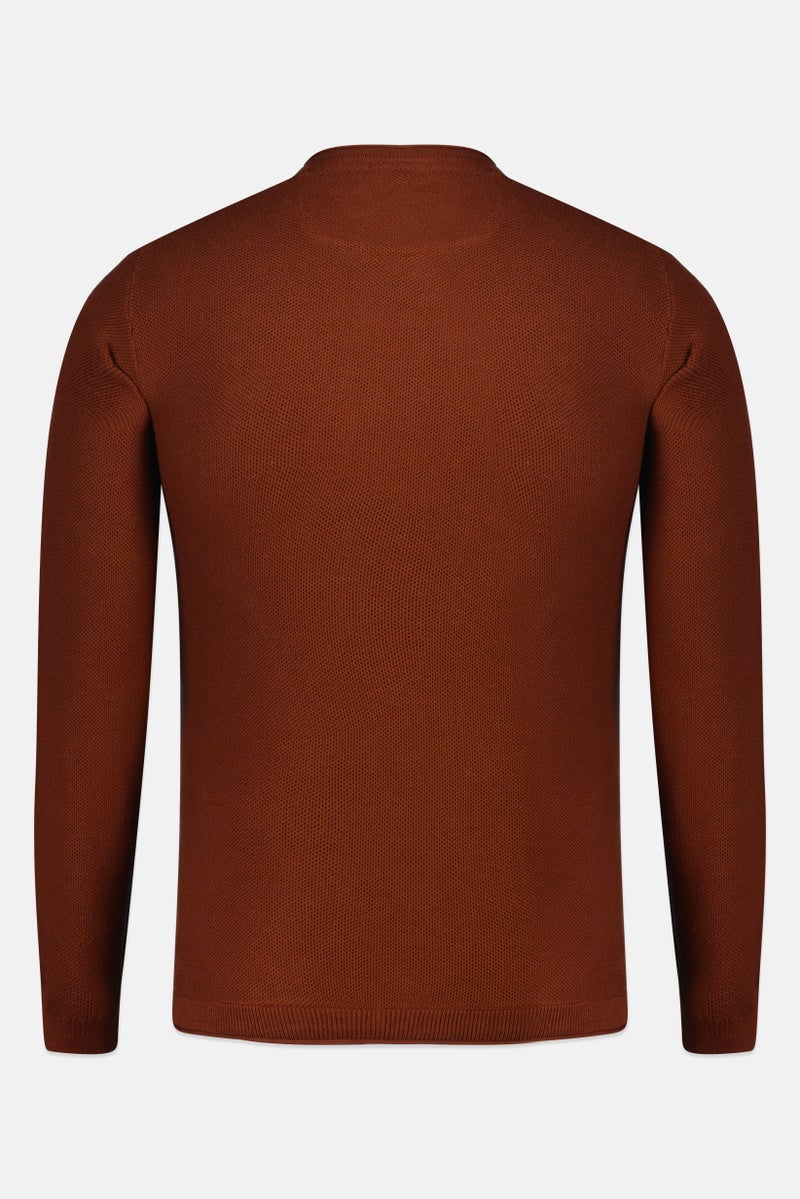 Sorbino Men Crew Neck Textured Long Sleeves Sweatshirt, Dark Brown - Image 4