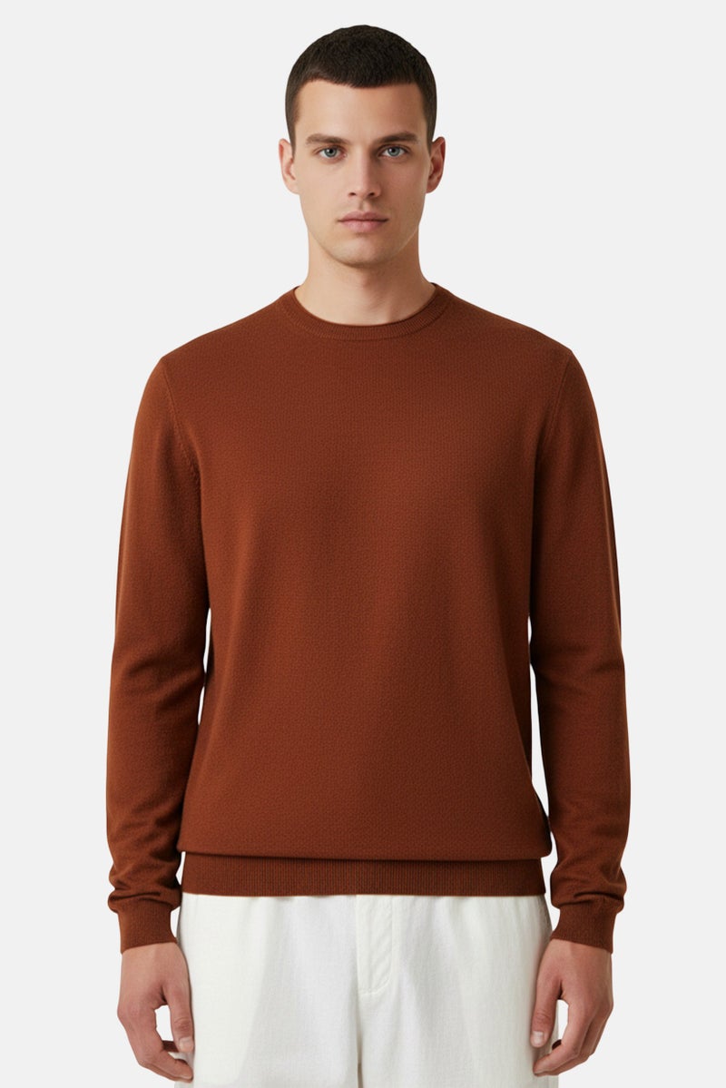 Sorbino Men Crew Neck Textured Long Sleeves Sweatshirt, Dark Brown - Image 1