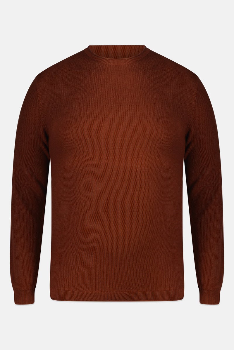 Sorbino Men Crew Neck Textured Long Sleeves Sweatshirt, Dark Brown - Image 2