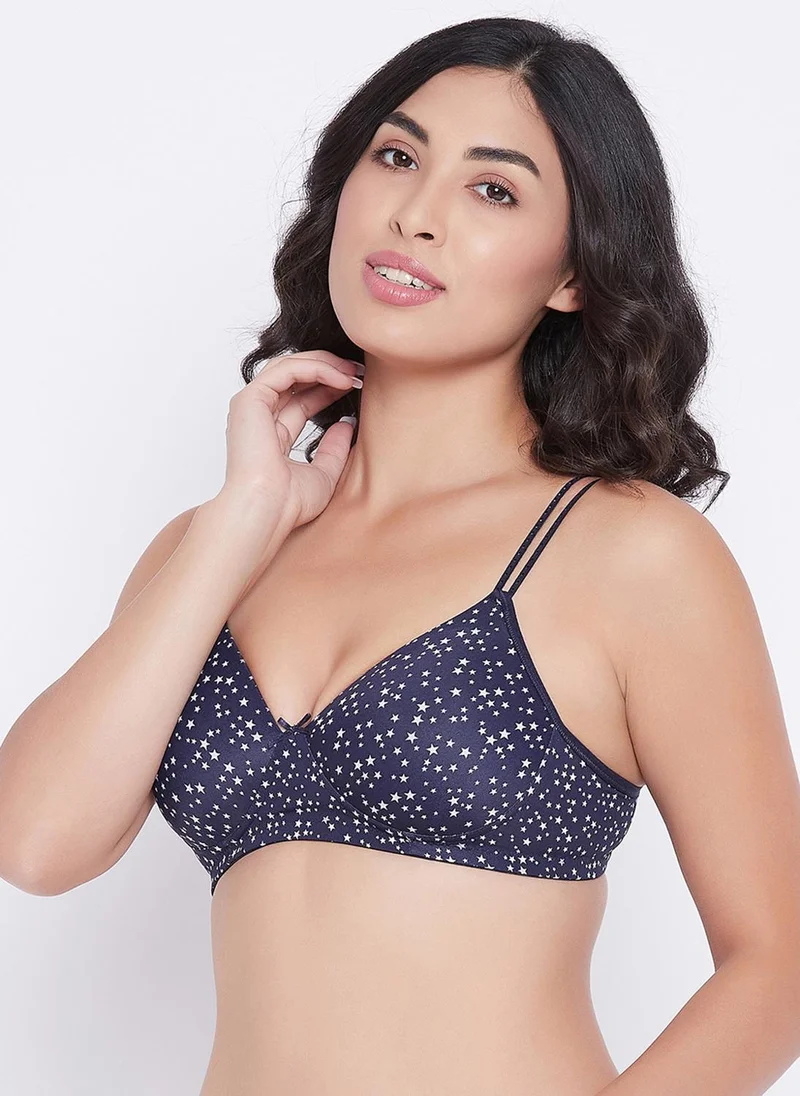 Clovia Blue Clovia Padded Non-Wired Full Cup Star Print T-shirt Bra in Navy for Women | Best Price UAE