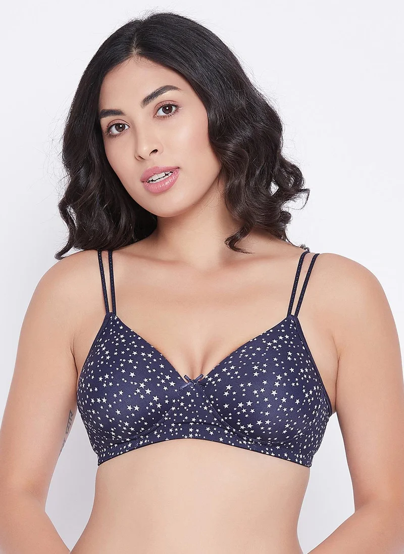 Clovia Clovia Padded Non-Wired Full Cup Star Print T-shirt Bra in Navy