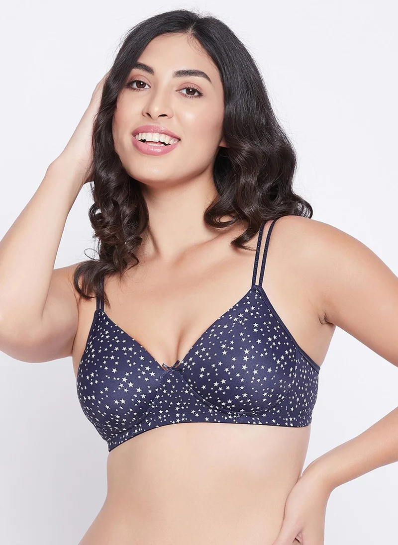 Clovia Clovia Padded Non-Wired Full Cup Star Print T-shirt Bra in Navy