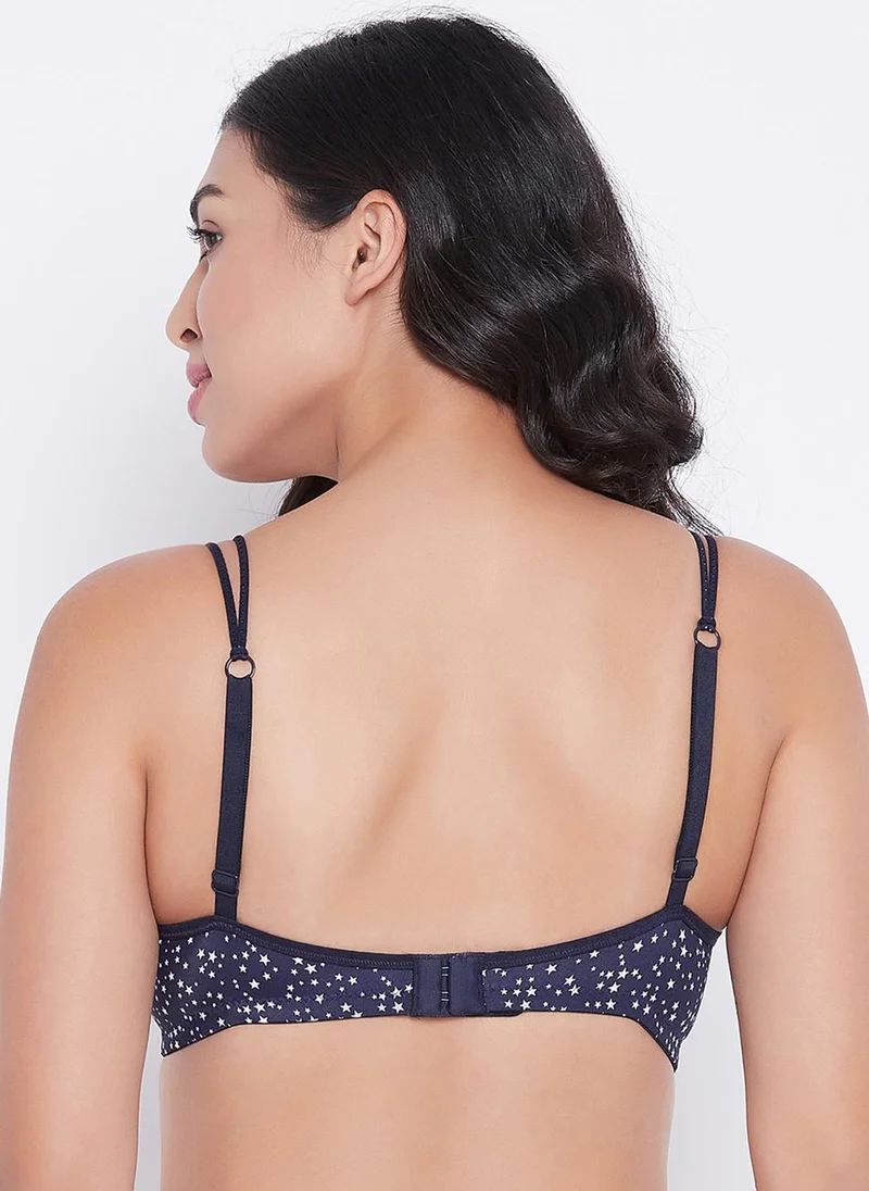 Clovia Blue Clovia Padded Non-Wired Full Cup Star Print T-shirt Bra in Navy for Women | Best Price UAE