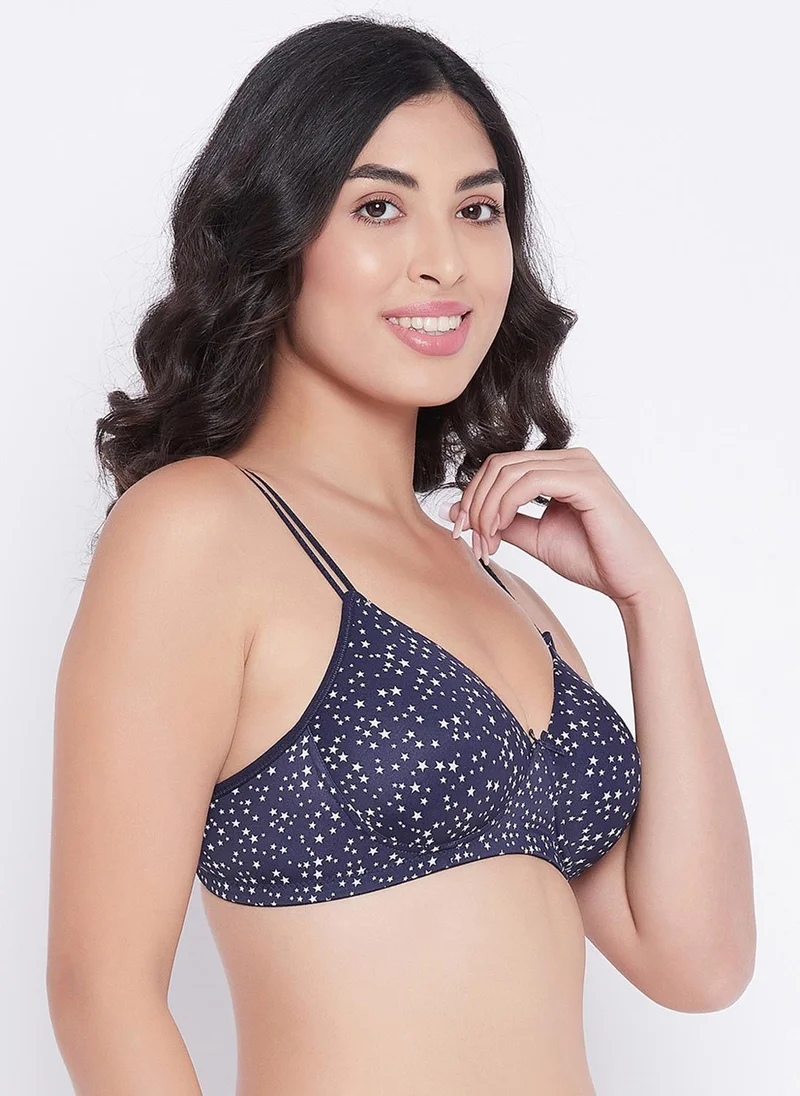 Clovia Blue Clovia Padded Non-Wired Full Cup Star Print T-shirt Bra in Navy for Women | Best Price UAE