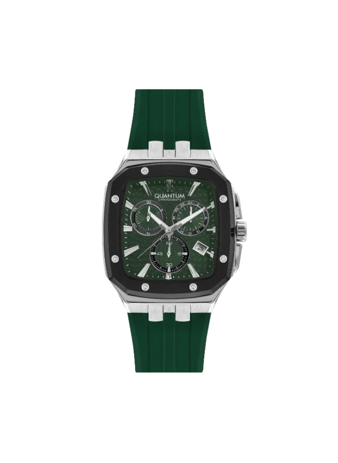 Quantum Men's Quartz Movement Watch, Chronograph Display and Silicone Strap - HNG1033.375, Green