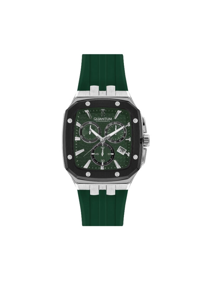 Quantum Men's Quartz Movement Watch, Chronograph Display and Silicone Strap - HNG1033.375, Green  - Image 1