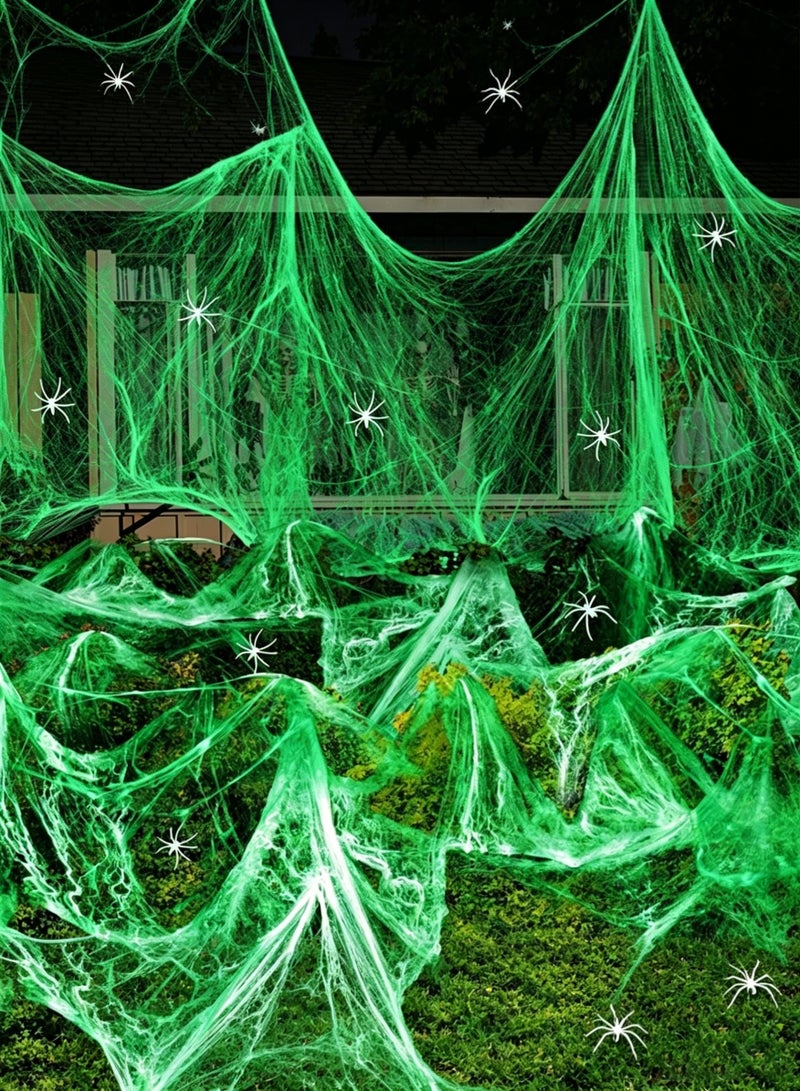 Stretch Spider Web Decoration with 60 Extra Fake Spiders, 1000 Square Feet of Spooky Stretch Spider Web for Yard Indoor Outdoor Party Haunted House Halloween (Glow, 300g) - Image 1