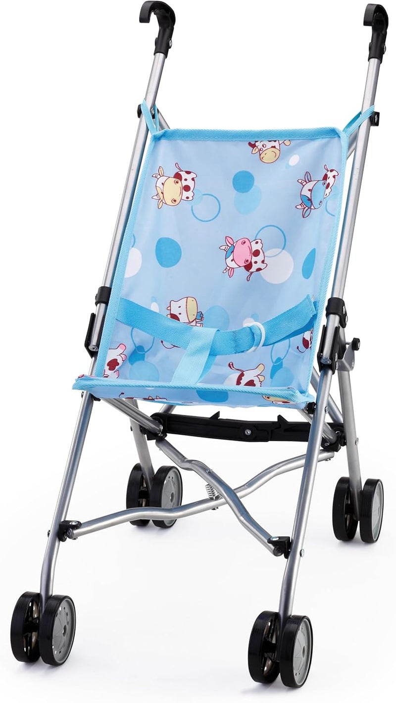 Bayer Design Dolls: Buggy Umbrella Stroller - Blue & Cows, Accessory for Dolls Up to 18", Foldable, Playful Design, Seat Belt, Kids Toy, Ages 3+ - Image 1