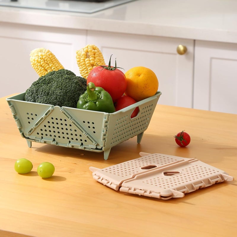 LASALE Multifunctional Foldable Storage Basket Ventilated Desktop Storage Organizer Folding Draining Basket Home Organization And Storage Supplies Basket Kitchen Household Storage Bin - Image 2