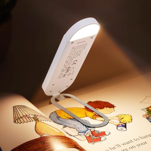 Akomid Book Light USB Rechargeable Clip on Reading Light, Eye-Cared Amber Light Mode Book Light for Reading in Bed Kids, 8 LEDs Bookmark Portable Stepless Dimming, White - Image 2