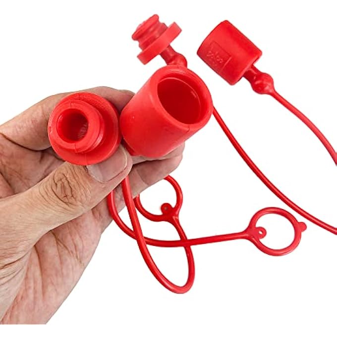 Unity 2sets 12 ISO 5675 Hydraulic Coupler Male Dust Cap and Female Plug CoverISO 5675 Hydraulic Quick Disconnects Port Plug Cover FittingsRed Cap with Retaining Ring Keeps Cap Connected to Hose - Image 5