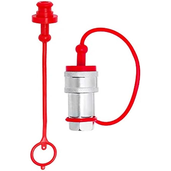 Unity 2sets 12 ISO 5675 Hydraulic Coupler Male Dust Cap and Female Plug CoverISO 5675 Hydraulic Quick Disconnects Port Plug Cover FittingsRed Cap with Retaining Ring Keeps Cap Connected to Hose - Image 4