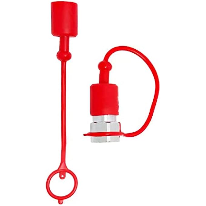 Unity 2sets 12 ISO 5675 Hydraulic Coupler Male Dust Cap and Female Plug CoverISO 5675 Hydraulic Quick Disconnects Port Plug Cover FittingsRed Cap with Retaining Ring Keeps Cap Connected to Hose - Image 3