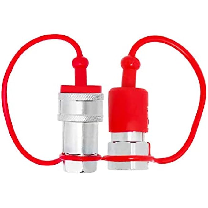 Unity 2sets 12 ISO 5675 Hydraulic Coupler Male Dust Cap and Female Plug CoverISO 5675 Hydraulic Quick Disconnects Port Plug Cover FittingsRed Cap with Retaining Ring Keeps Cap Connected to Hose - Image 2